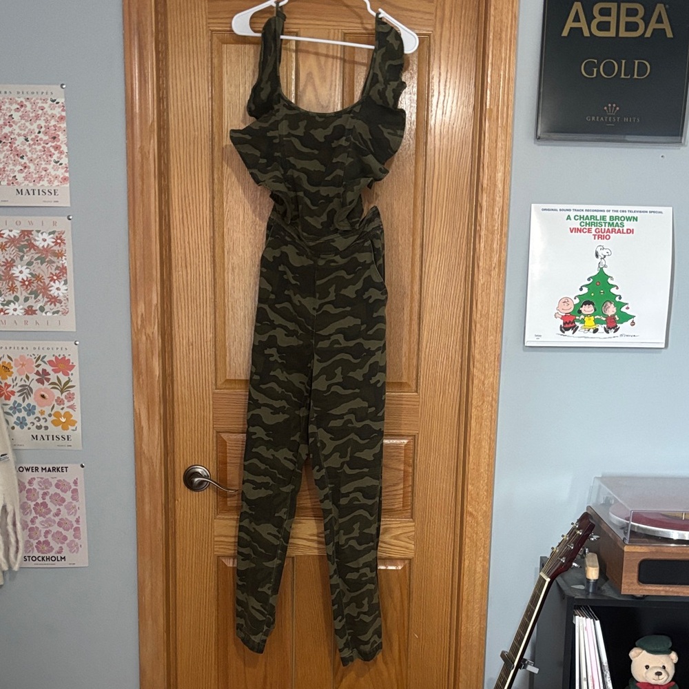 Women’s Camo denim Cutout Jumpsuit - Olive Green